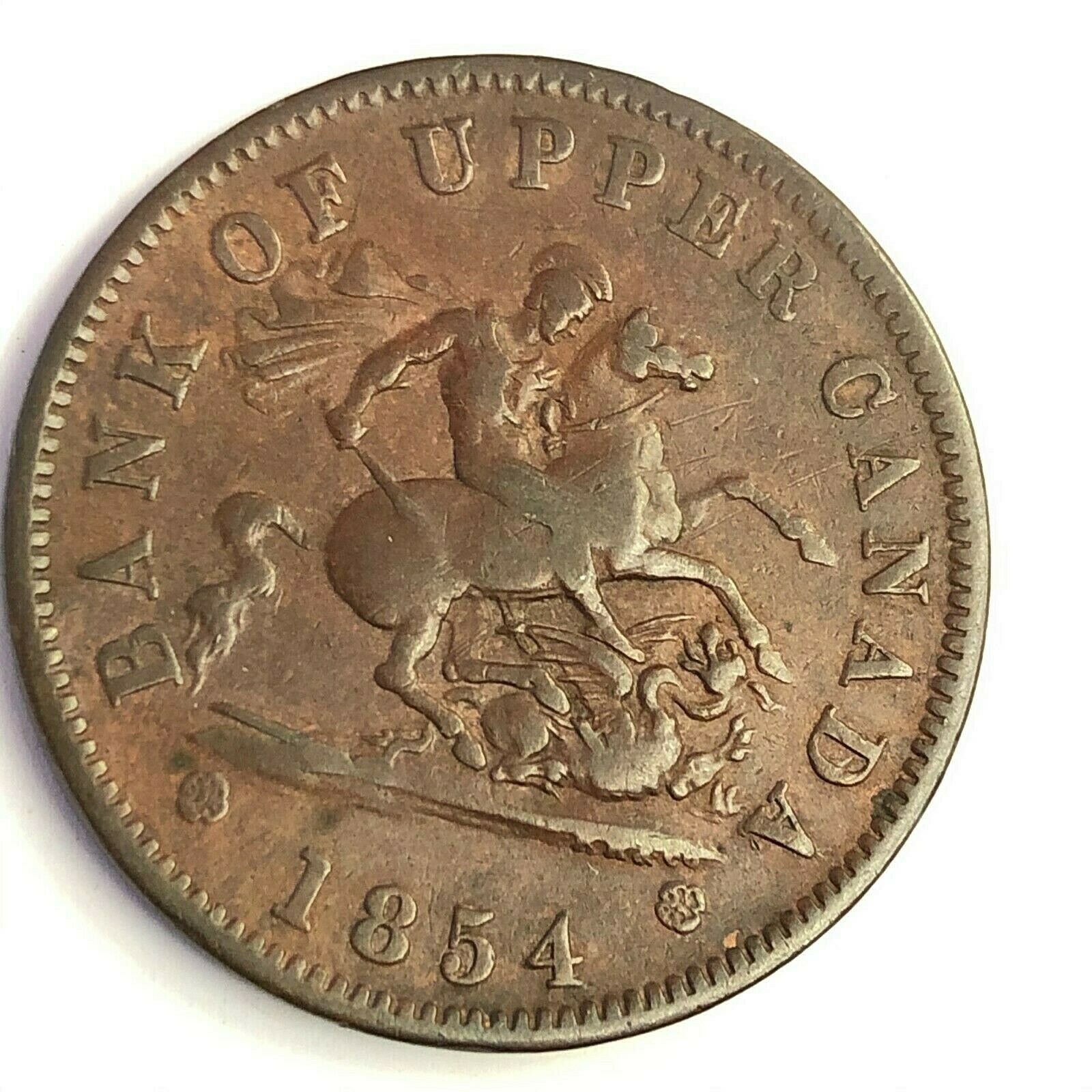 1854 Bank Of Upper Canada One Penny, St George & Dragon Token, Km#tn3