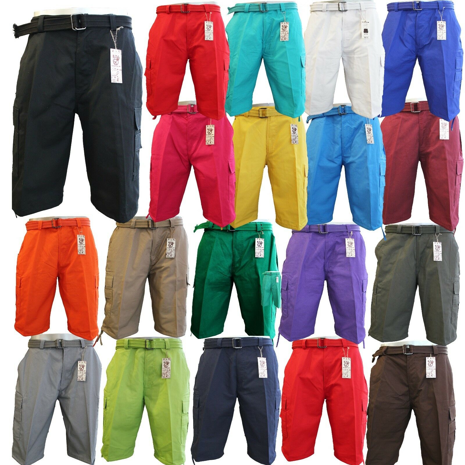 Men's Btl Cargo Shorts With Belt Cotton Twill 18 Colors Size 30~42